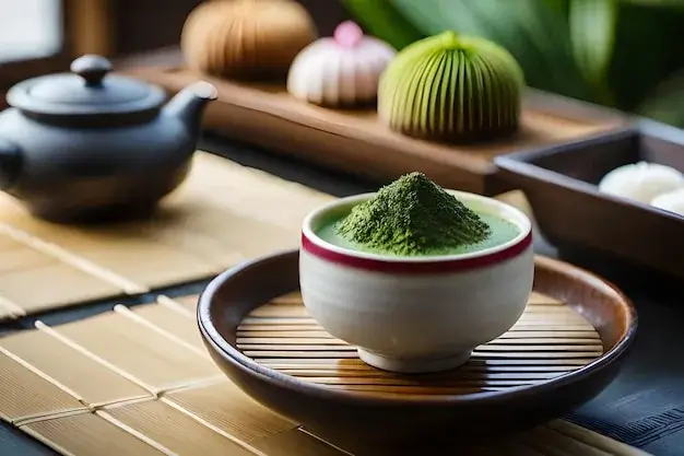A tranquil scene with a traditional matcha tea set.